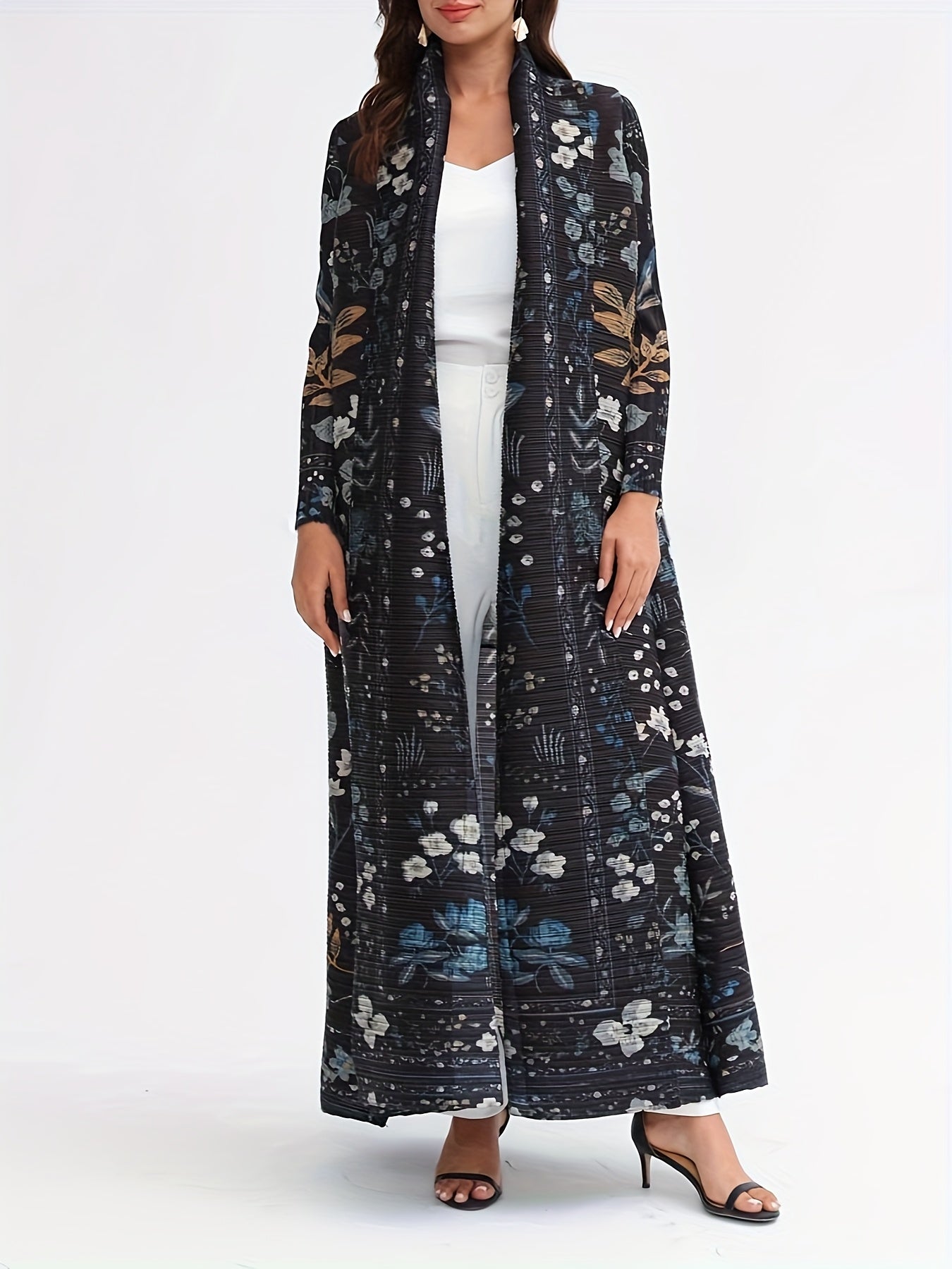 Ayollar uchun bosma uzun kofta, uzun qoʻl, erkin fit, nafis dam olish kiyimi