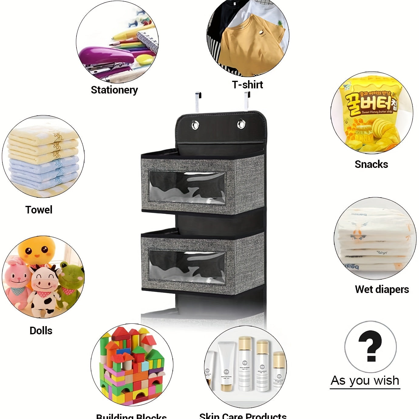 Organizador de pared con 2 ganchos de metal para armario, armario, baño y cocina