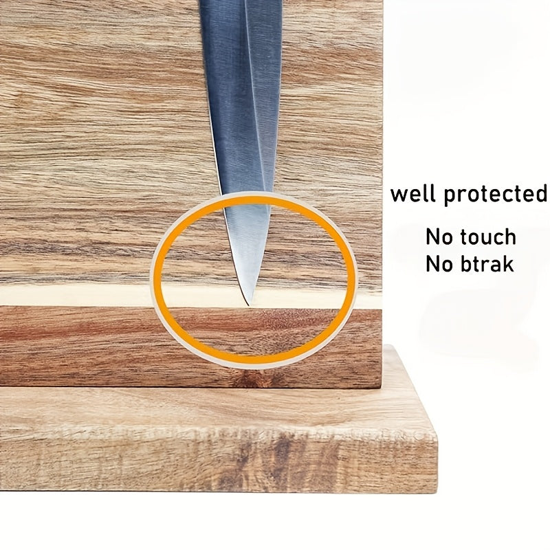 Soporte magnético para cuchillos con almacenamiento en madera de acacia para cuchillos de cocina
