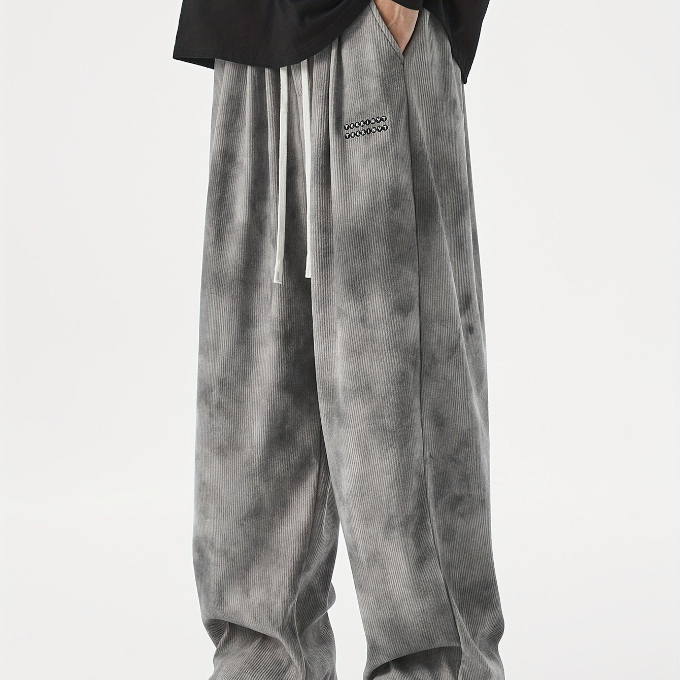 Men's Plus-Size Casual Drawstring Pants with Geometric Pattern Polyester Sports Trousers All-Season
