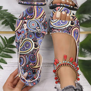 Women's Bohemian Floral Flip Flops Open Toe Slip-On Sandals
