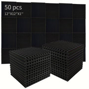 50 Pack Wedge Acoustic Foam Panels for Recording Studios Fireproof Sound Absorption Sponge Black 2.54cm x 30.48cm