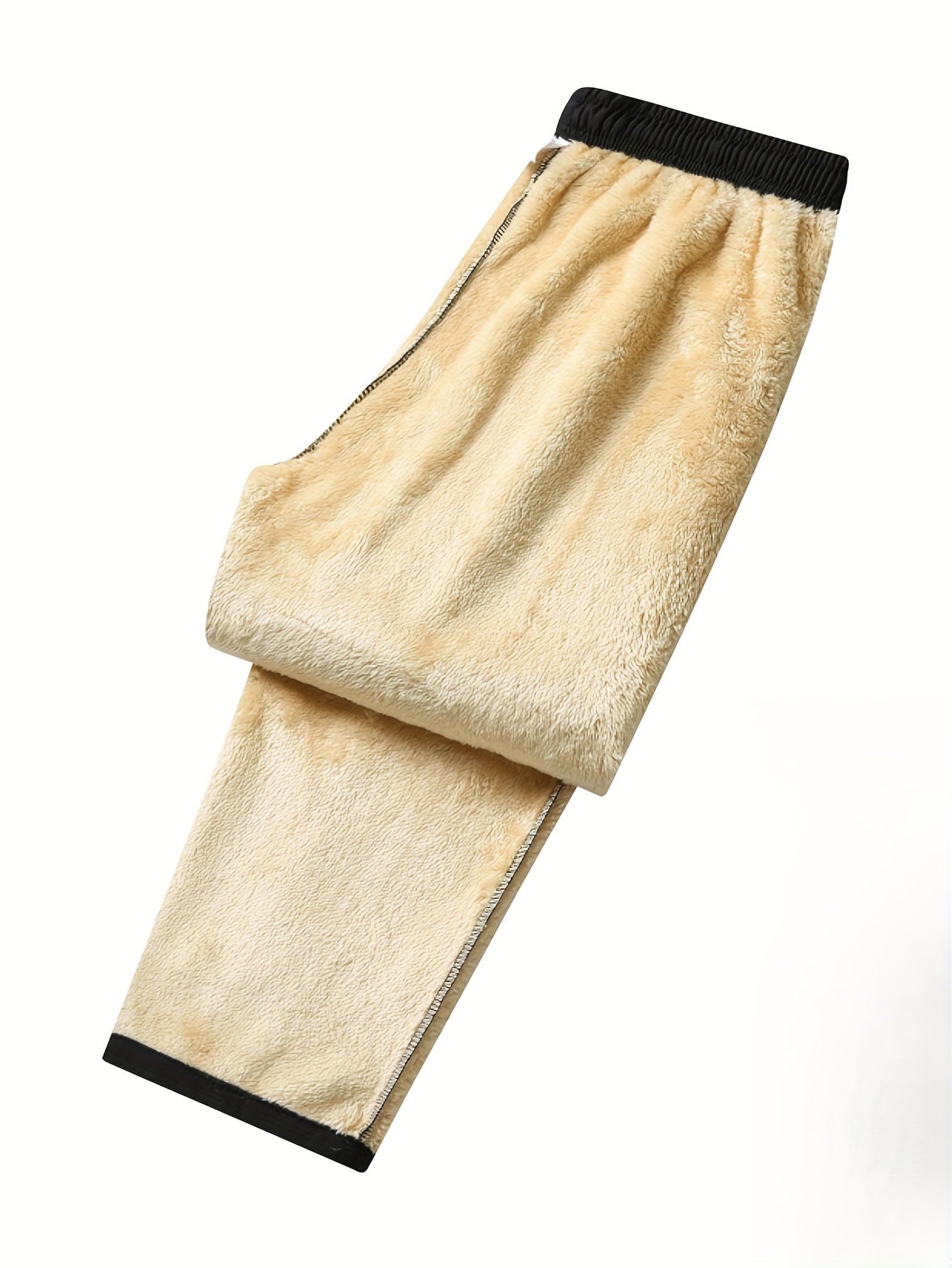 Men's Winter Fleece-Lined Casual Pants Solid Polyester Regular Fit Zipper Details