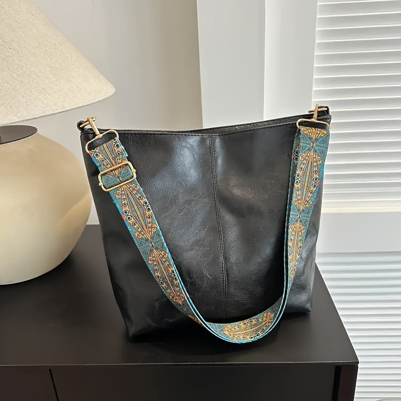 Vintage retro to'plam sumkasi, yuqori sifatli, katta sig'imli va sozlanadigan tasma bilan, etnik uslubda tasodifiy bosma bilan yo'lovchilar uchun mo'ljallangan.