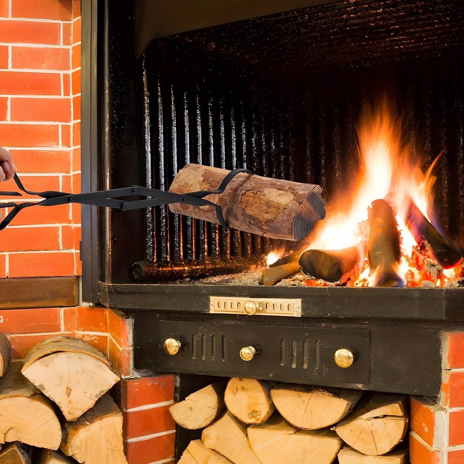 Collapsible Fireplace Poker Set 2 Pieces Rustproof Black Indoor Outdoor Use