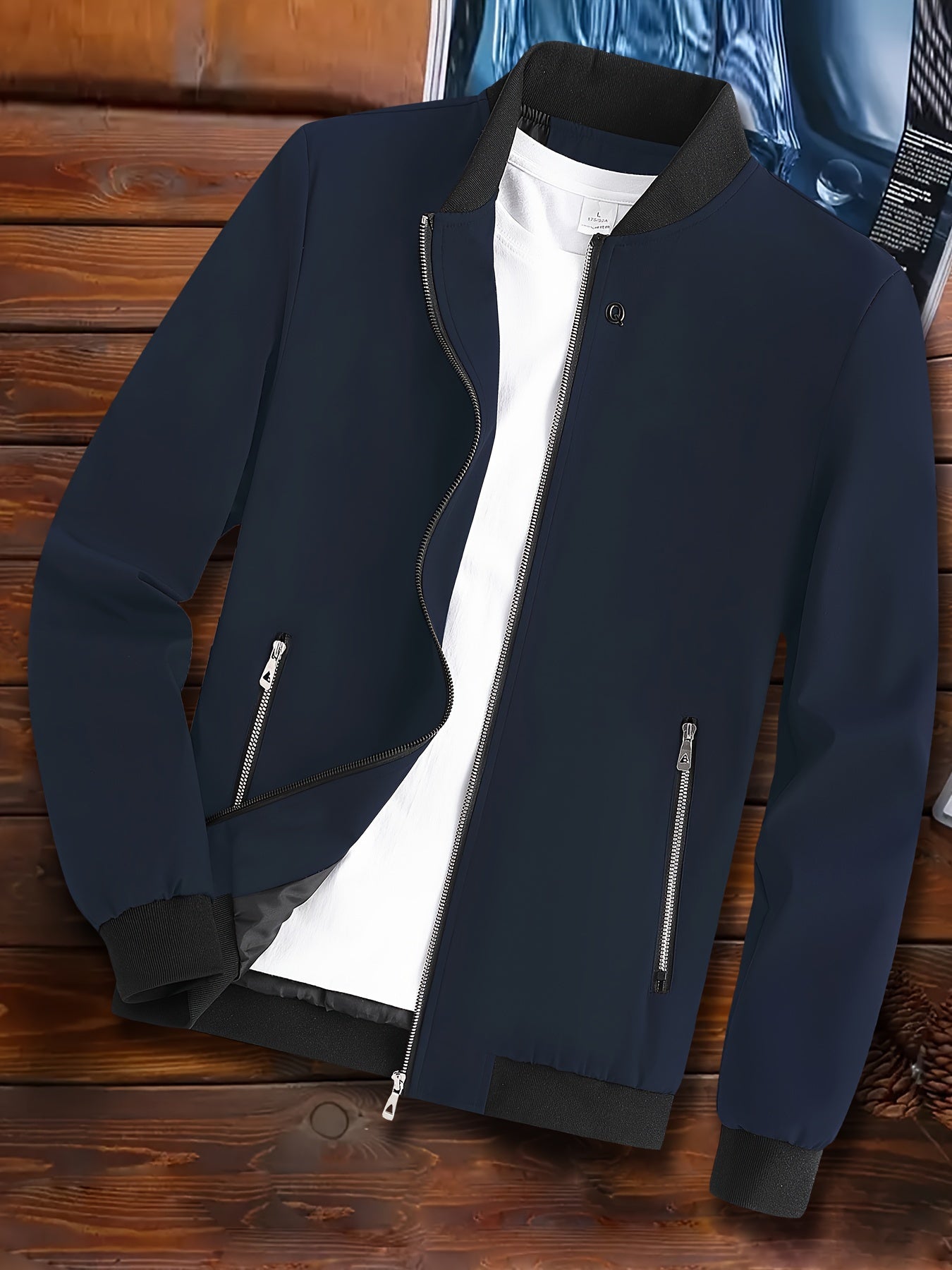 Men's Lightweight Windproof Jacket with Stand Collar Pockets for Spring Fall