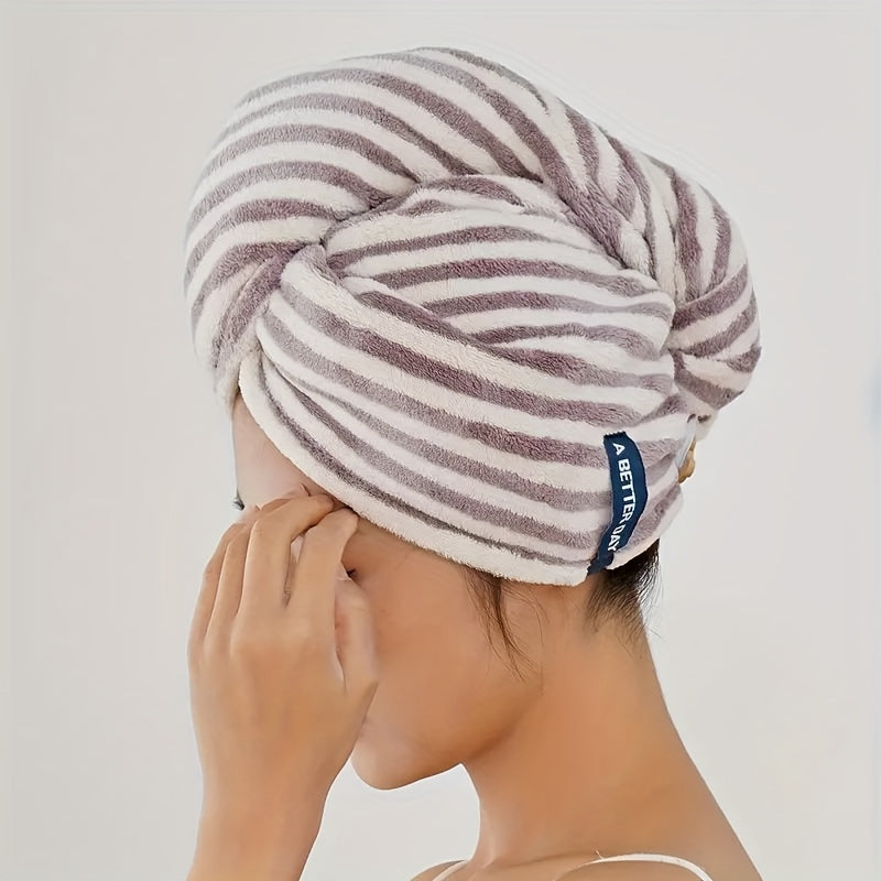 Striped Quick-Dry Headscarf Hair Towel Wrap Soft Bathroom Accessory