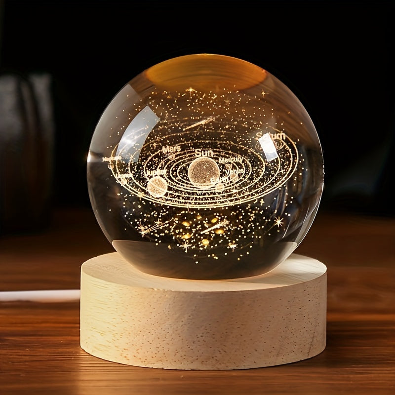 6cm 3D Solar System Crystal Ball with Multicolor LED Base for Astronomy Enthusiasts