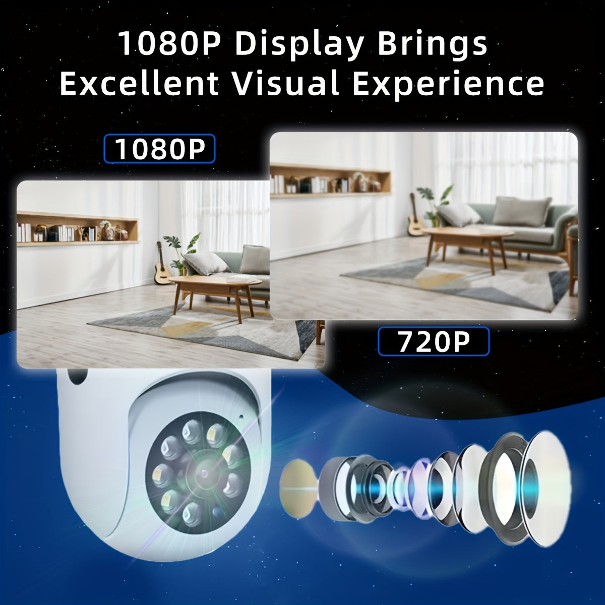 HD Security Camera 1440P Full Color Night Vision Wi-Fi Pan Tilt Zoom Two-Way Audio for Home Monitoring