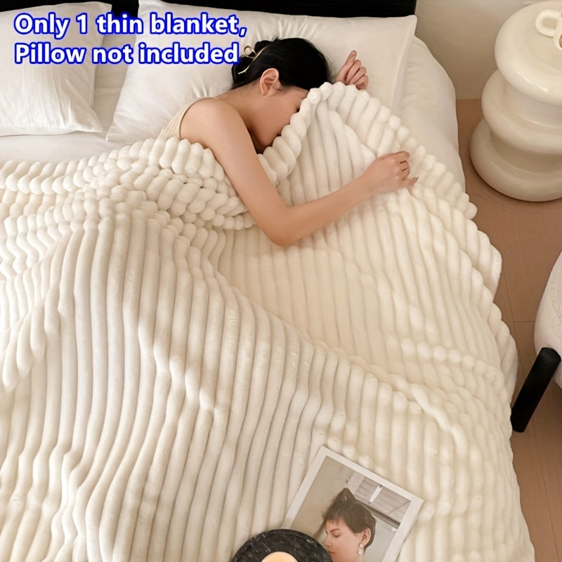 Velvet Blanket for Bed and Couch 100% Polyester Cozy Striped Plush Lightweight All-Season