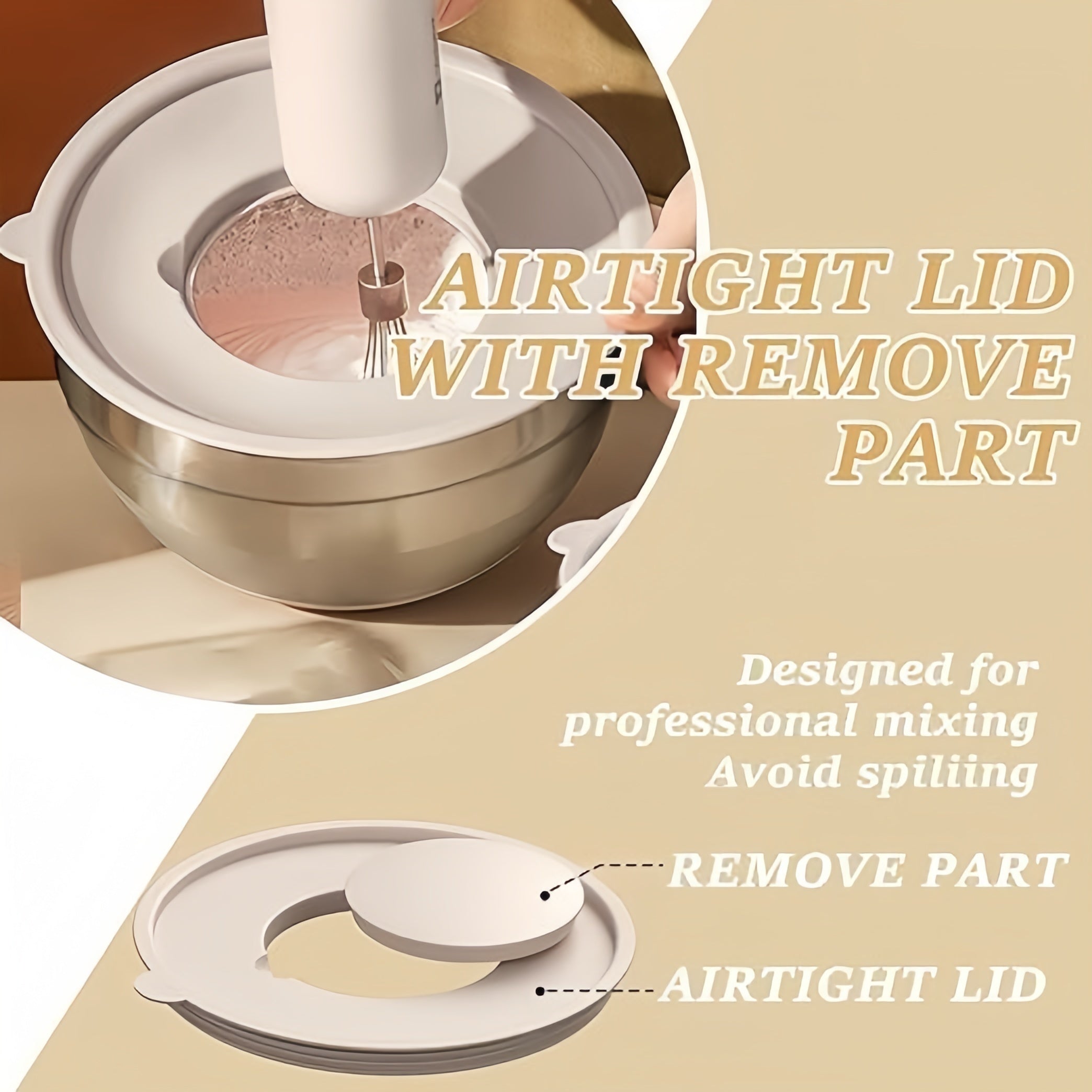 Juego de 6 cuencos de acero inoxidable con tapas y ralladores, color caqui, capacidad de 0.95L a 6.5L