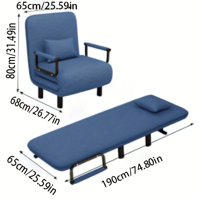 3-in-1 Convertible Sofa Bed with Memory Foam and Stainless Steel Frame for Office Naps in Grey or Blue