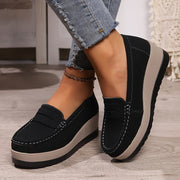 Women’s Slip-On Loafers Chunky Wedge Casual Shoes Black Beige