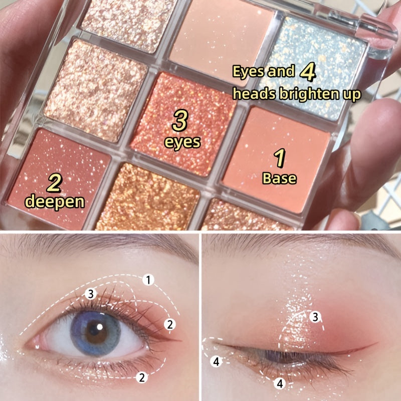 Paleta de sombras de ojos para mujer, paleta de 9 colores, cielo estrellado, mate, brillo, glitter, maquillaje