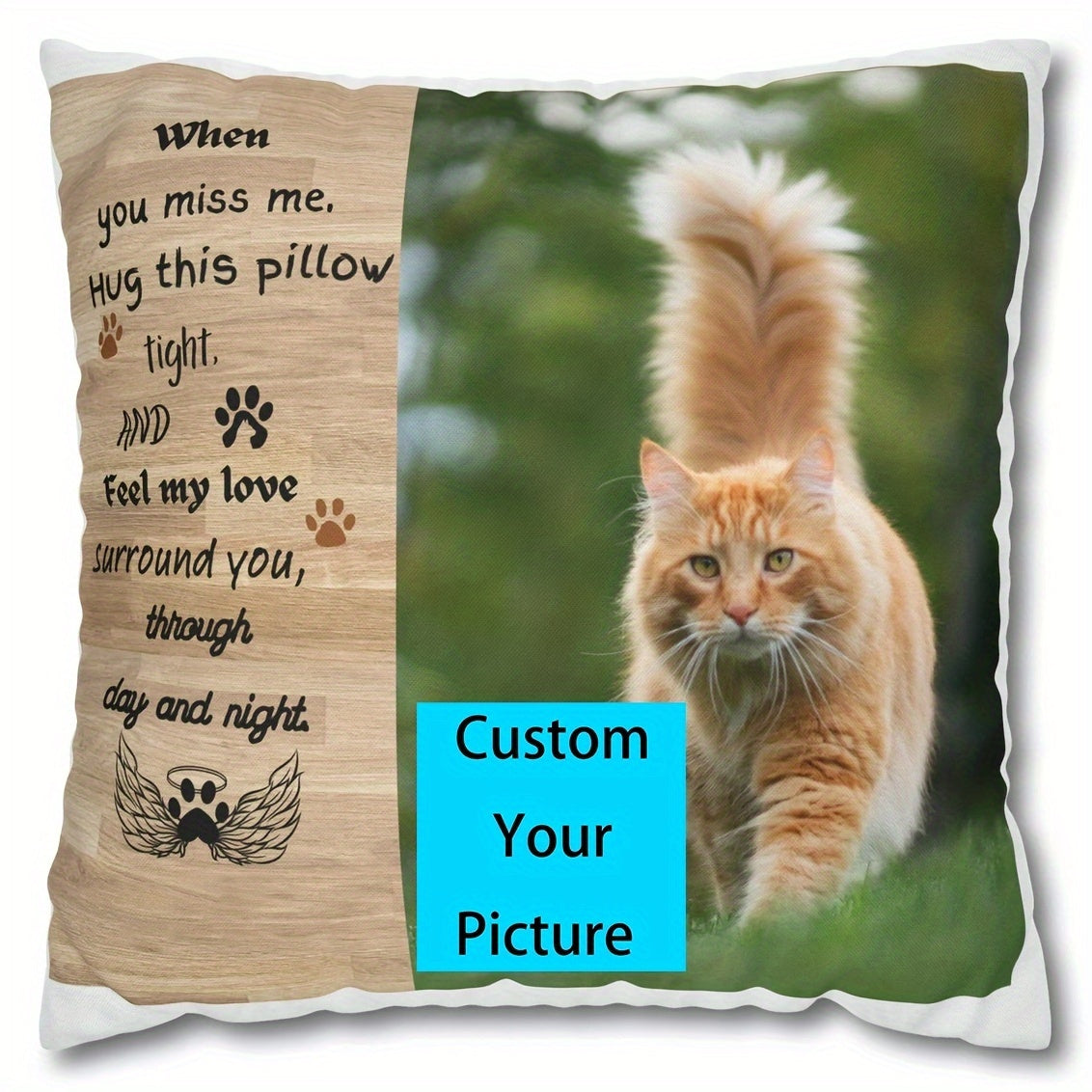 Personalized Cat Memorial Pillowcase 45.72cm Soft Short Plush Cushion Cover for Pet Loss