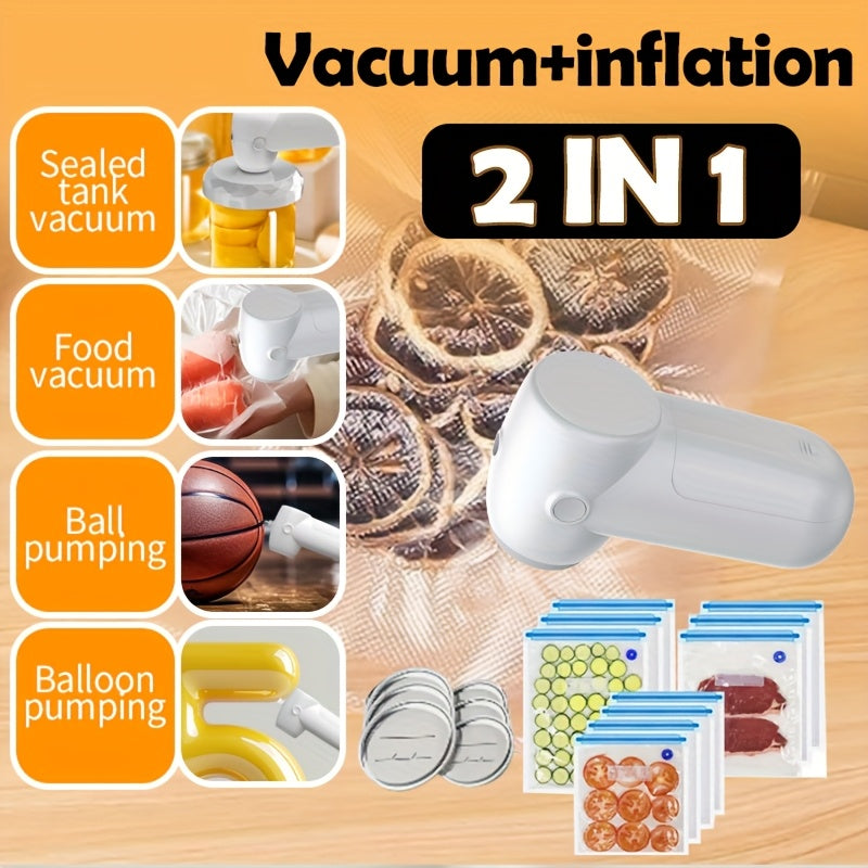 Portable Wireless Vacuum Sealer with USB Rechargeable Battery Compact Design for Kitchen Outdoor Picnics Includes 5 Reusable Food Storage Bags