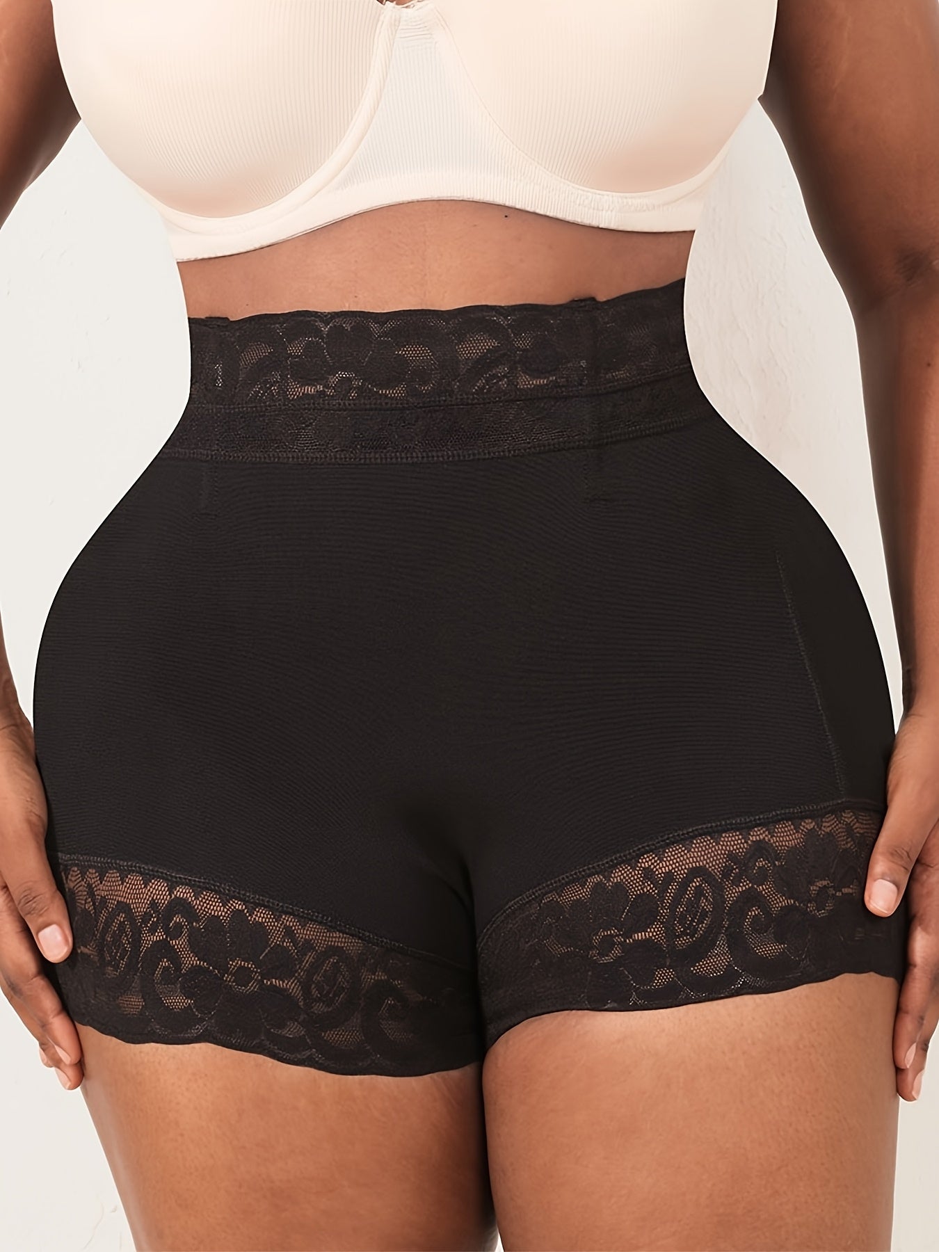Lace Trim Shapewear Shorts for Tummy Control and Butt Lifting Women Solid Color