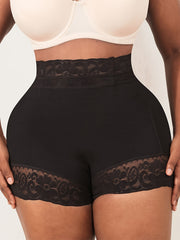 Lace Trim Shapewear Shorts for Tummy Control and Butt Lifting Women Solid Color