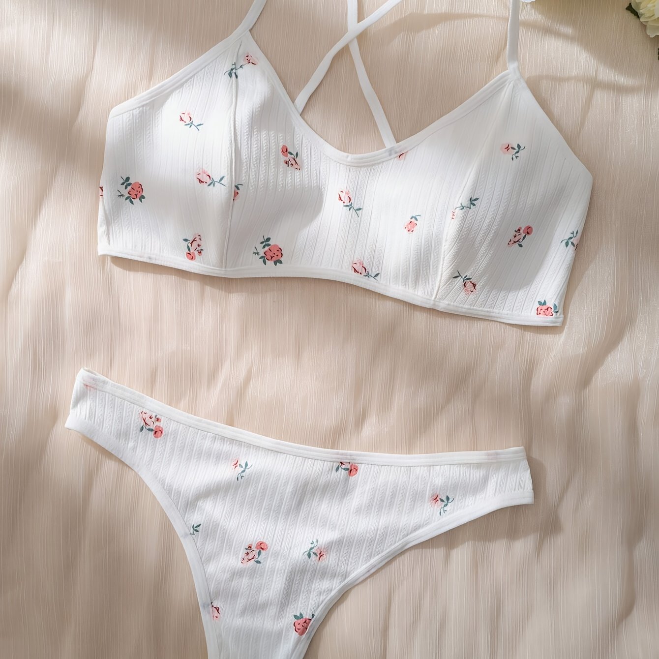 Floral Print Lingerie Set for Women with Cross Straps