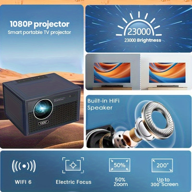 Full HD Projector with WiFi6, 7.62m Display, Android, Smart Home Theater