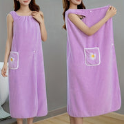 Adults' Quick-Dry Absorbent Bath Towel with Pockets and Buttons for Spa Sauna