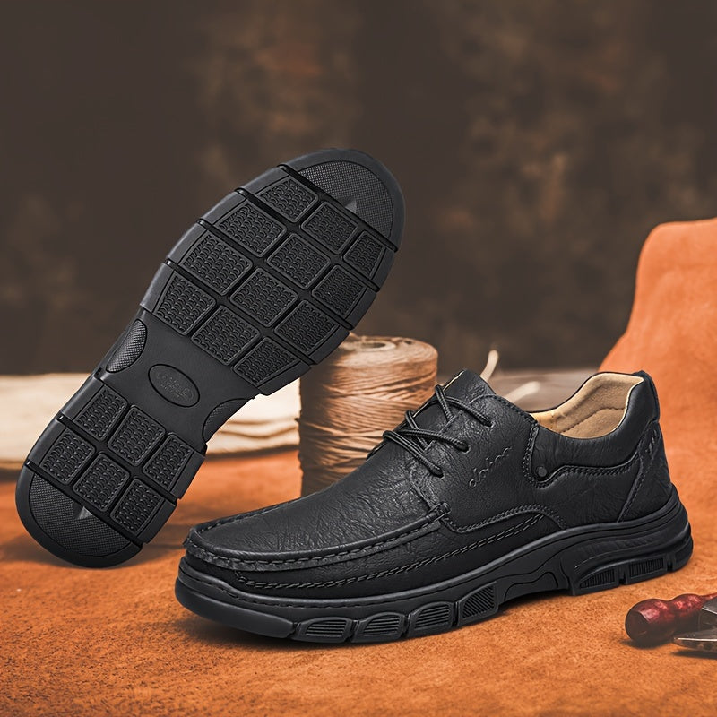 Men's Brown Leather Loafers Casual Dress Shoes Breathable Rubber Sole Low Top