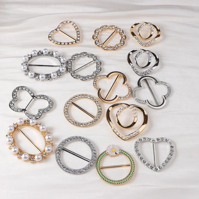 Women Alloy Button Clips 15pcs Rhinestone Hollow T-Shirt Accessories