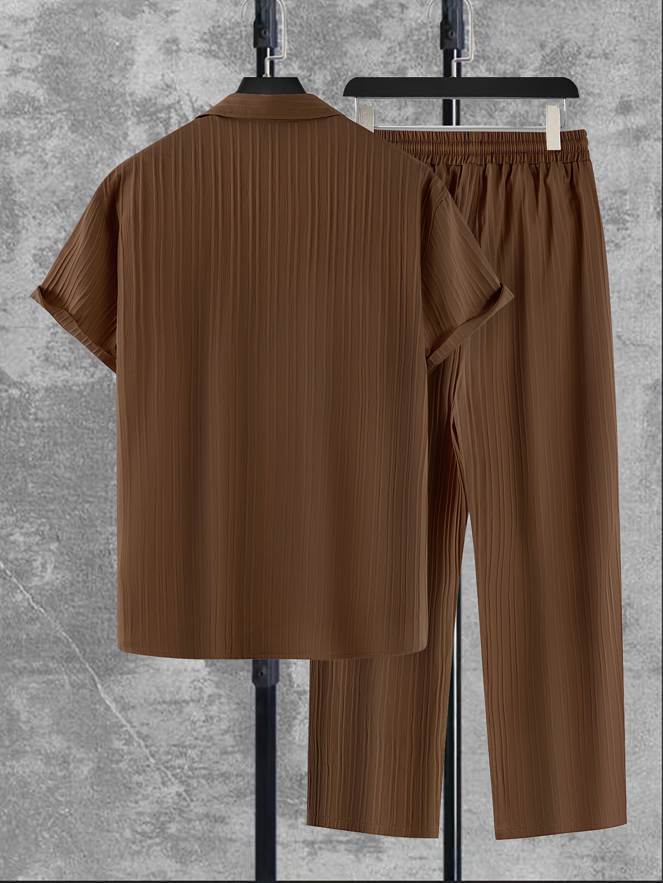 Men's Solid Color Textured Shirt and Pants Set Casual Four-Season Outdoor Outfit