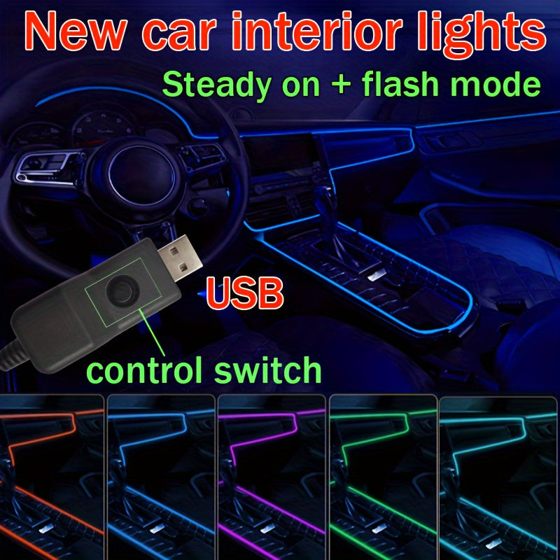 Car Interior LED Light Strip USB Powered Neon Cold Light Auto Decoration