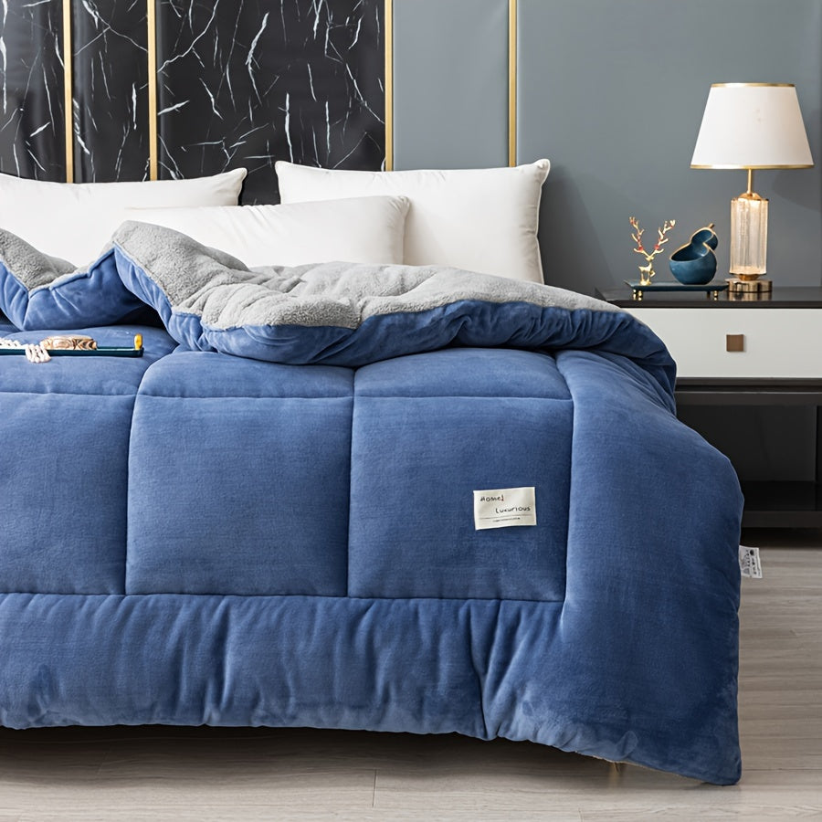 Plush Sherpa Fleece Comforter Reversible Plaid Cozy All-Season Bed Cover