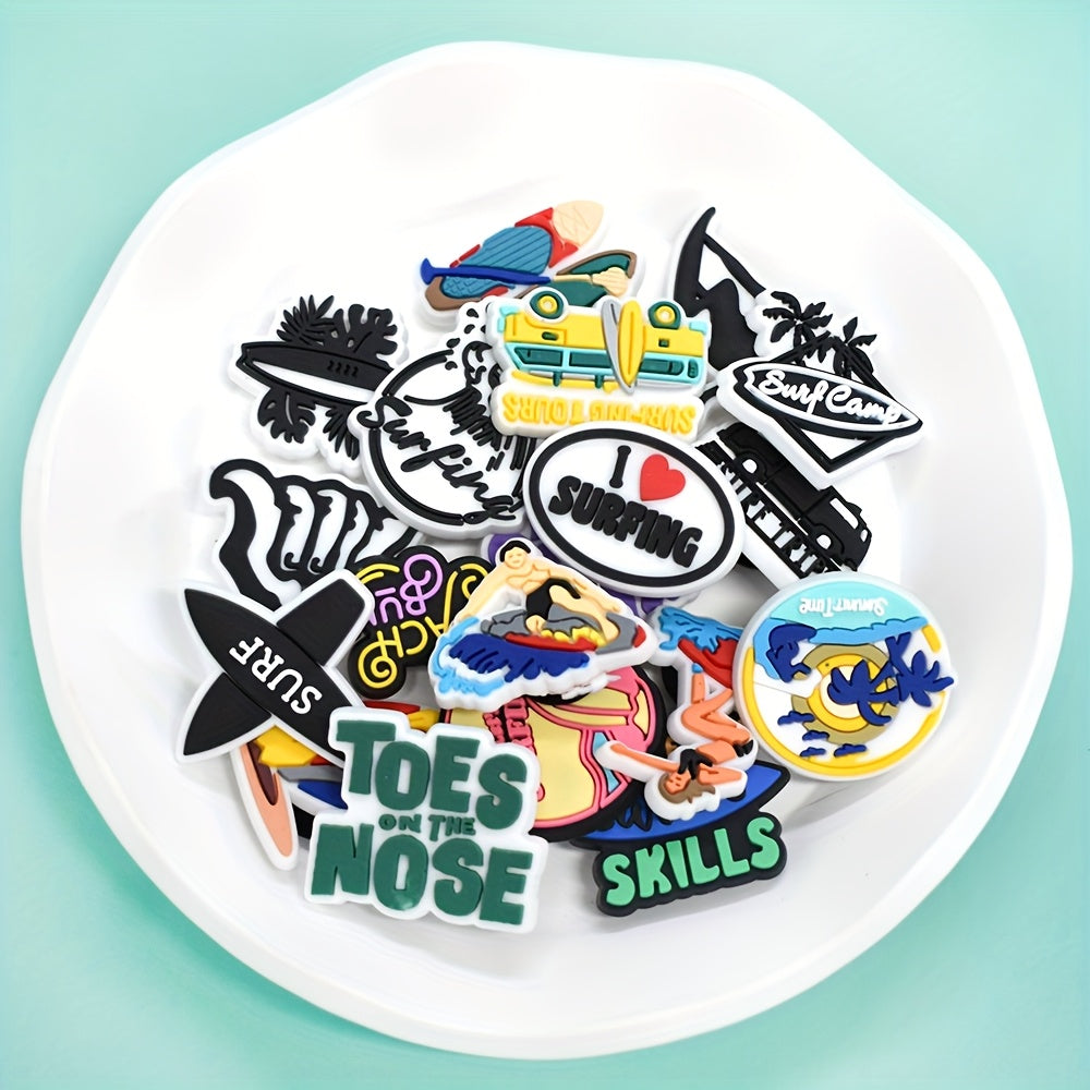 19Pcs Surfing Shoe Charms Set Plastic Shoe Buckle Decorations Beach Party Favors