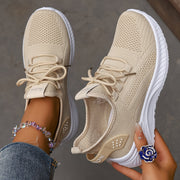 Women's Breathable Knit Sneakers Lightweight Casual Running Shoes Beige White Red