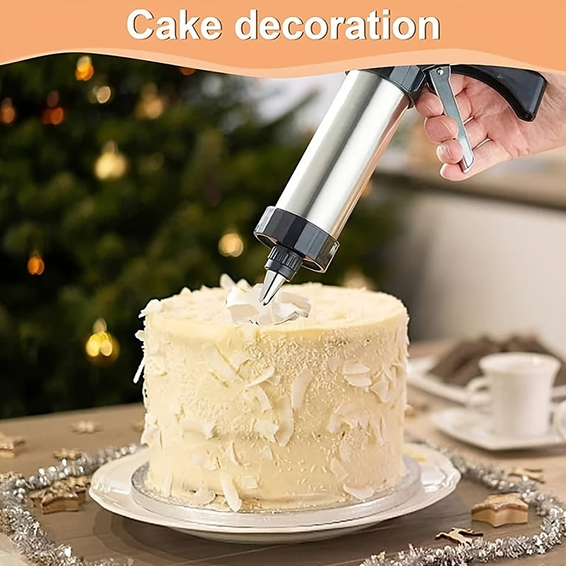 22-Piece Stainless Steel Cookie Press Kit with 13 Discs and 8 Icing Tips for Baking and Decorating