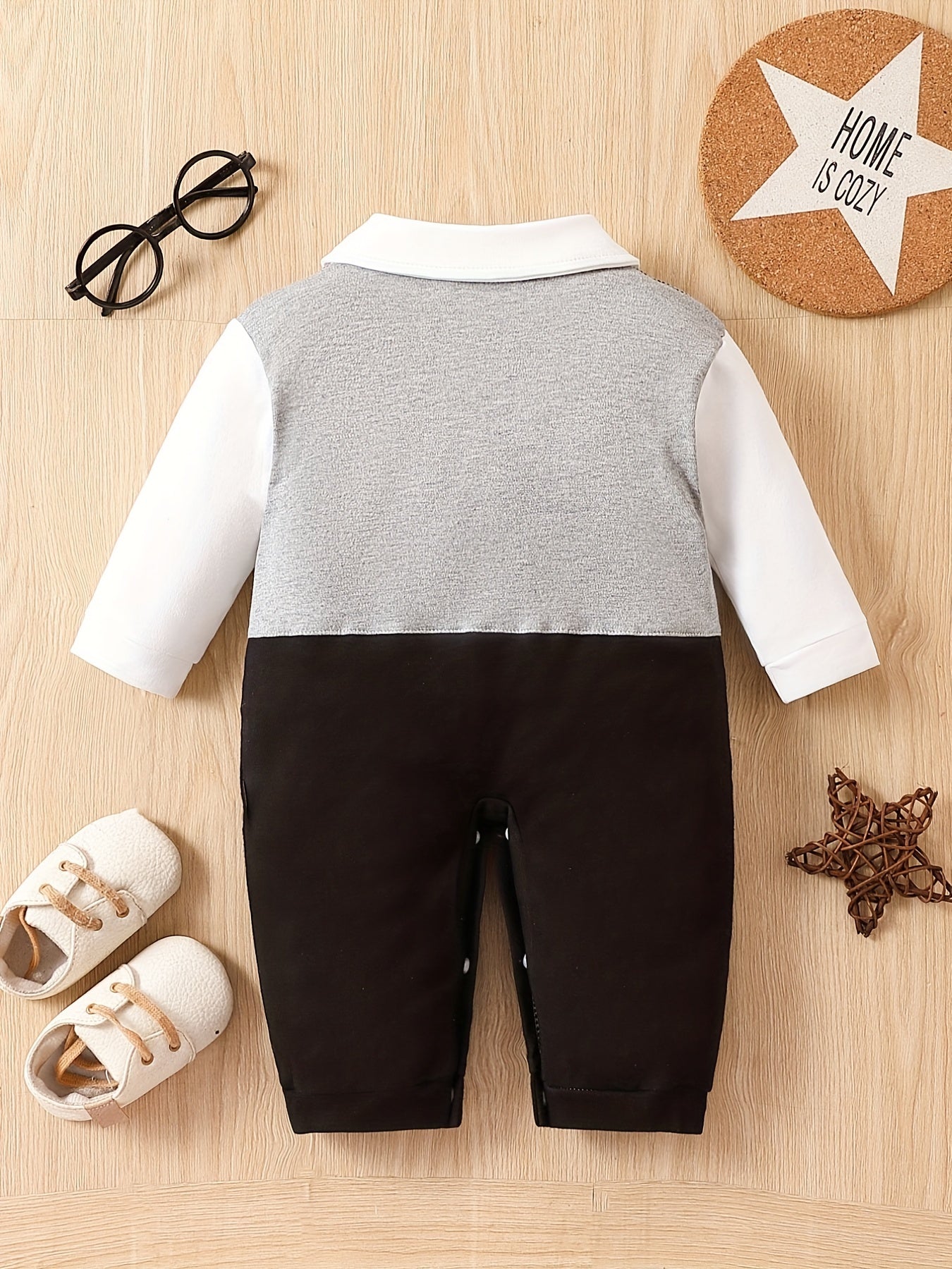 Baby Boy Long Sleeve Bodysuit for Spring and Fall 6-12 Months Cotton Color Block Casual