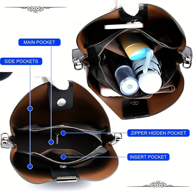 Women's Casual Water-Resistant PU Tote Bag with Detachable Shoulder Strap