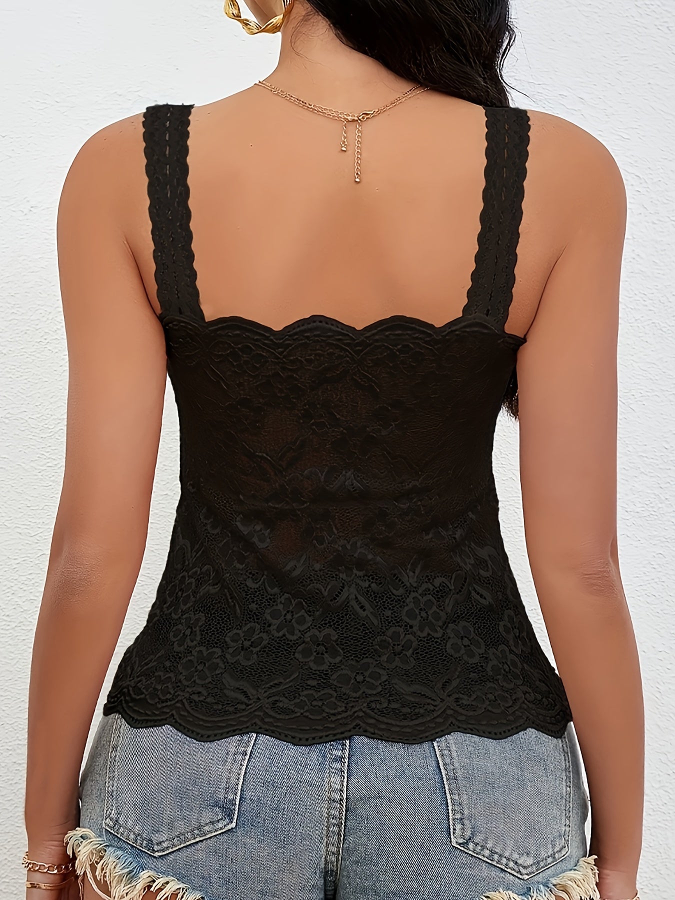 Women's Lace Bralette with Removable Cups Hollow Nylon Knit Camisole