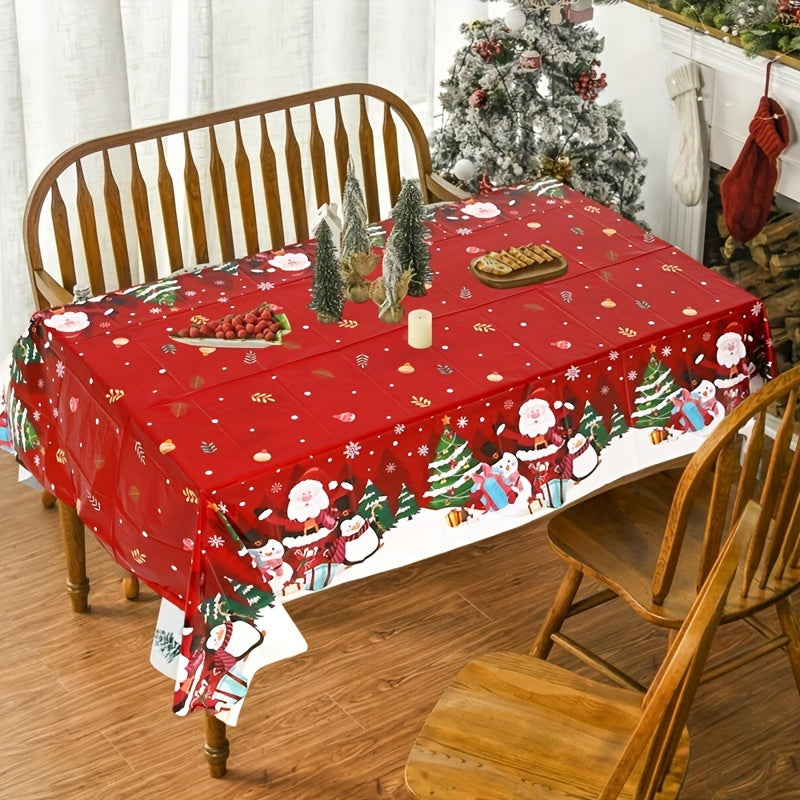 Christmas Tablecloth Red Santa Penguin Snowflake Polyester 130x220cm