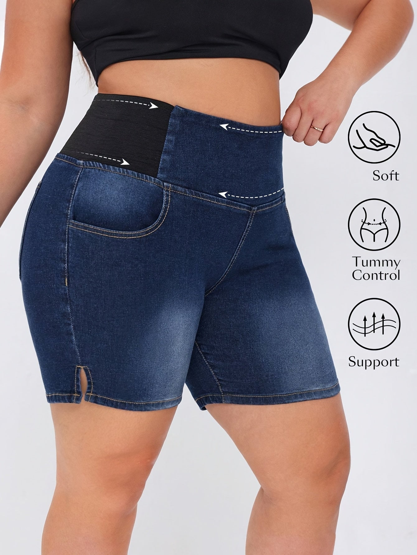 Plus Size Women's High-Waisted Stretch Denim Shorts Mid-Rise Casual Bike Pants