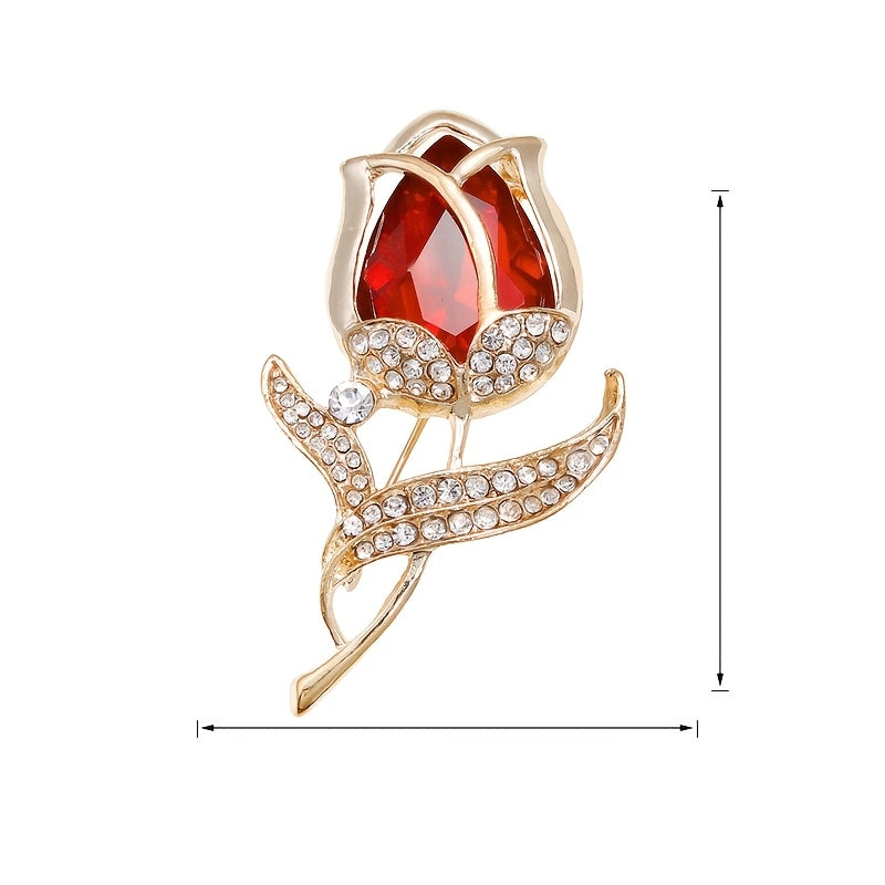 Crystal Lily Flower Brooch Pin for Women and Men Rhinestone Floral Jewelry