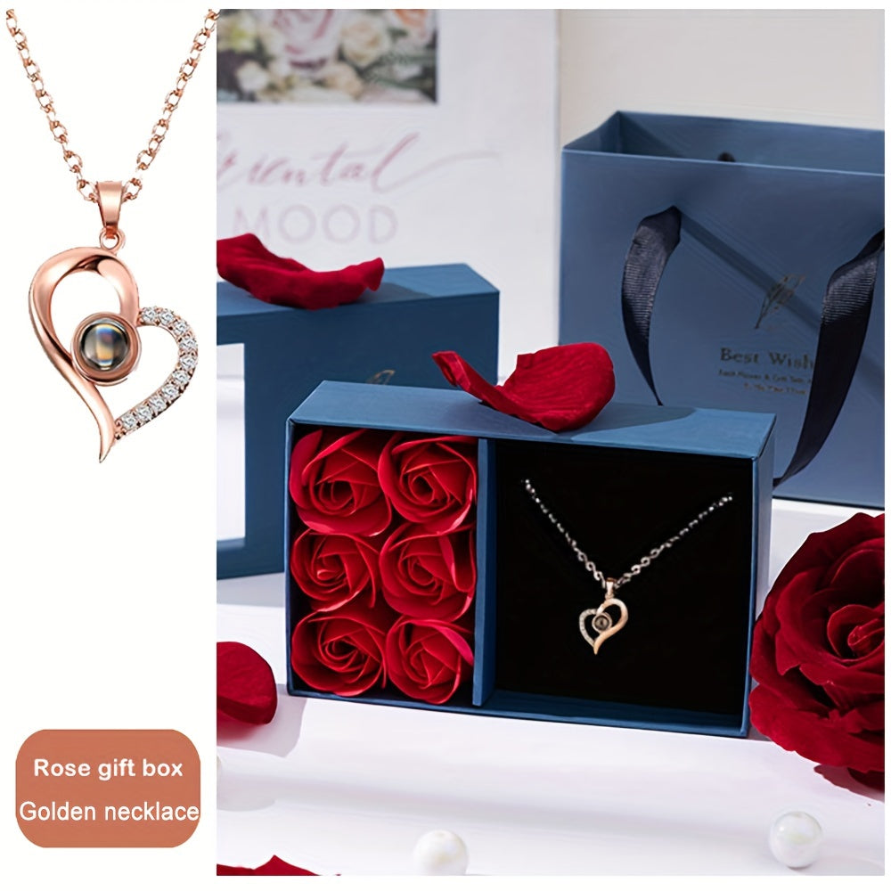 Personalized I Love You Necklace with Rose Gift Box for Mom Wife Girlfriend