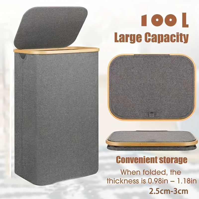 Large Collapsible Laundry Basket with Lid 100L Waterproof Removable Bag Handles