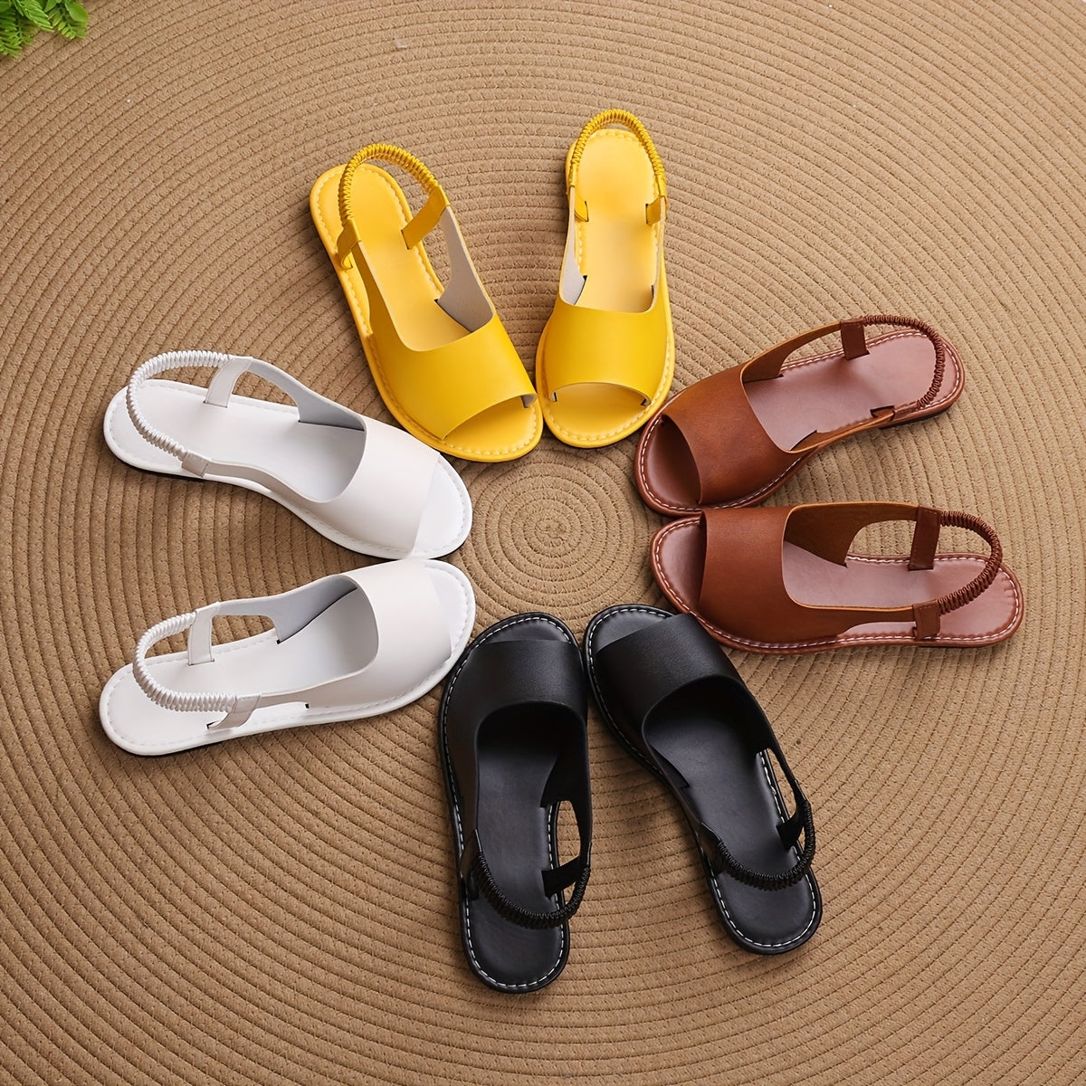 Women's Summer Flat Sandals Adjustable Ankle Strap Open Toe Rubber Sole