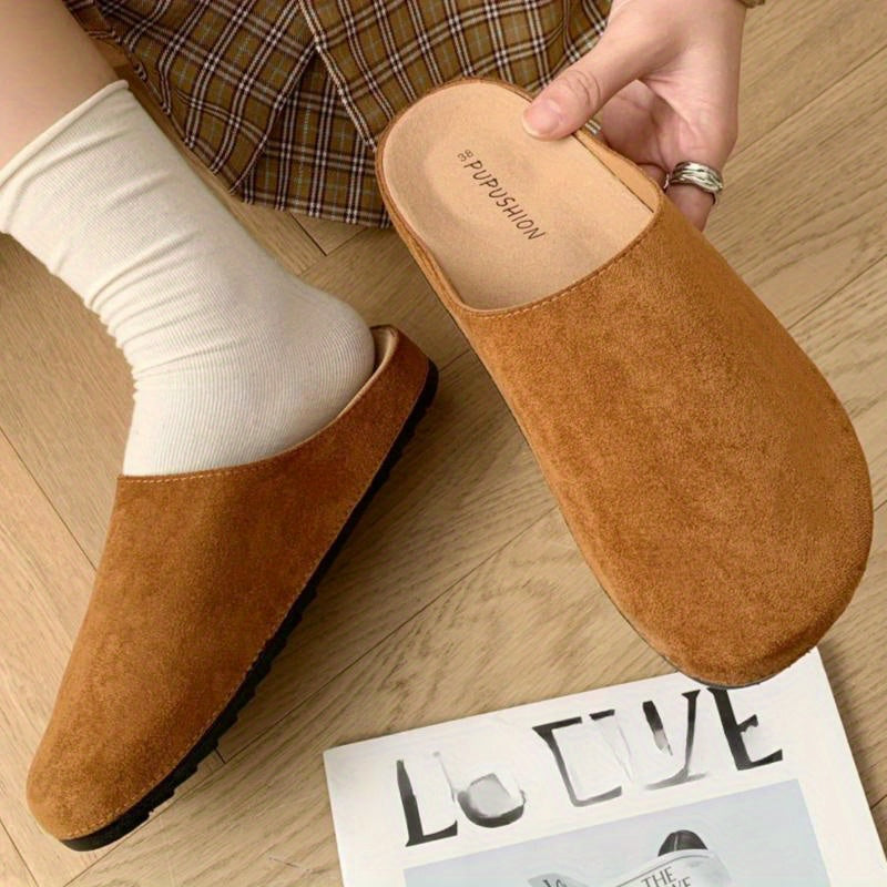 Women's Vintage Beige Slip-On Mules with Soft Cushioned Insole