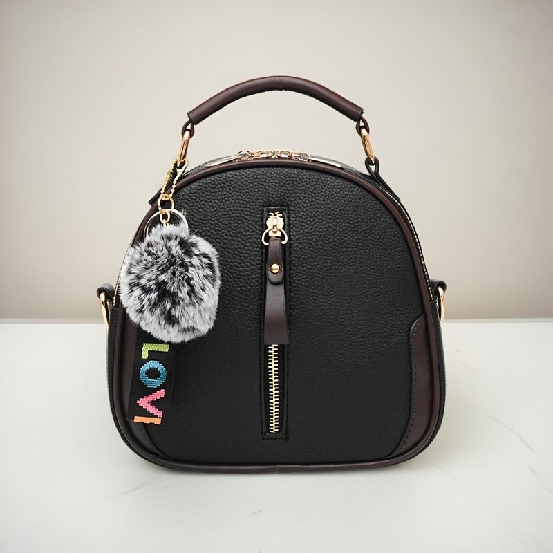 Women's Large Capacity Brown and Gray PU Handbag with Adjustable Strap and Zipper Closure