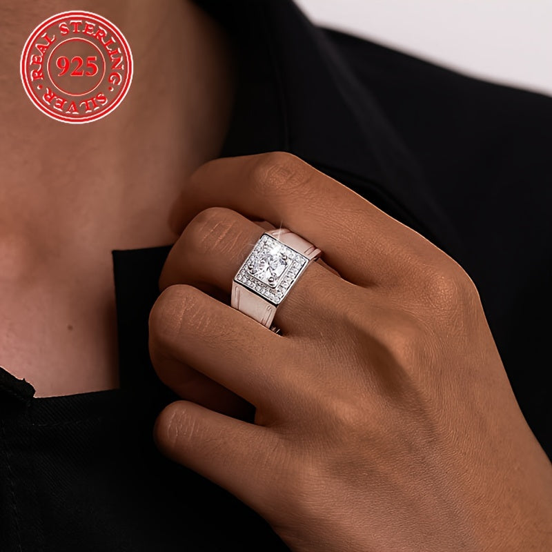 Women’s Adjustable Sterling Silver Ring with Zirconia Stone