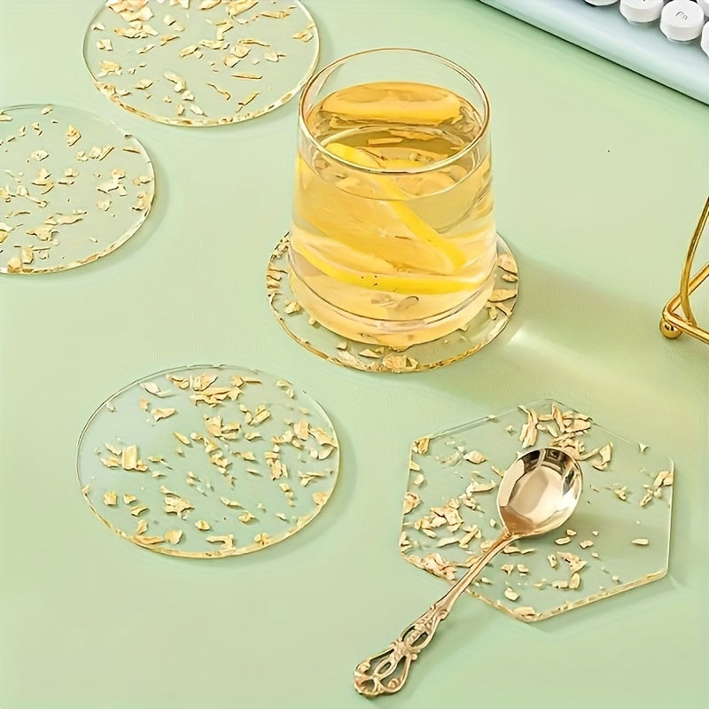 Luxury Gold Foil Acrylic Coaster Set Heat-Resistant Round Table Protector for Home Decor