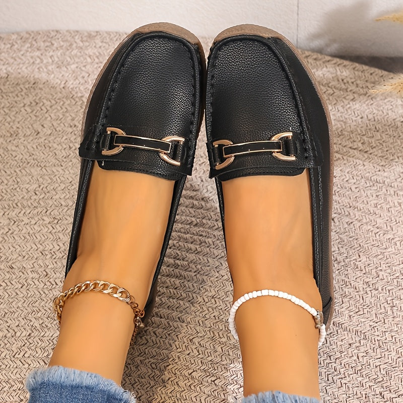 Women Loafers Metal Buckle Slip-On Casual Shoes Non-Slip TPR Sole