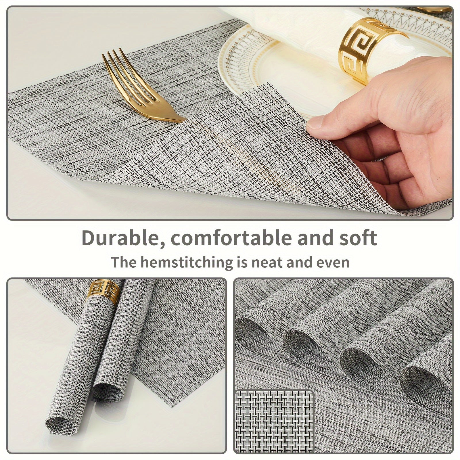 8-Pack Washable PVC Square Placemats Indoor Outdoor Bright Finish