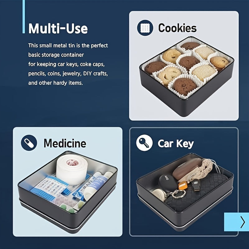 Black Metal Storage Box with Lid for Keys Cookies and Pencils 21.84x16x6.35 cm