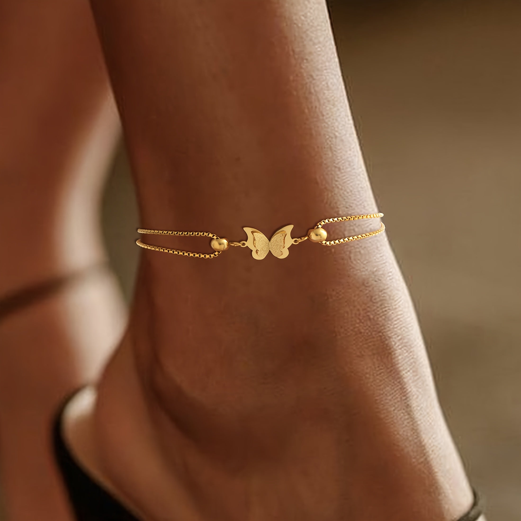 Women Matte Butterfly Anklet Hypoallergenic Stainless Steel Daily Wear